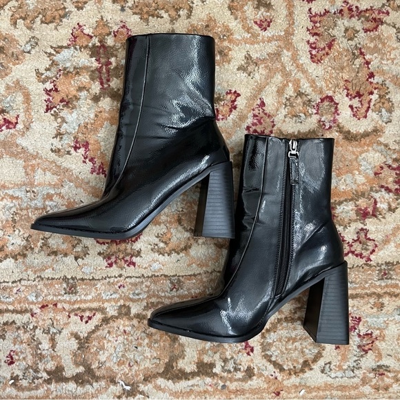 Princess Polly Kia Black Patent Leather Heeled Ankle Boots 6 - Picture 9 of 10